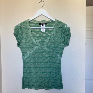 Rampage Green Lace V-Neck Sheer Camisole